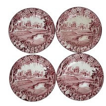 Vintage Enoch Woods Sons English Castles Pink Red Transferware Bread Plates 4 - £22.07 GBP