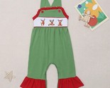 NEW Boutique Baby Girls Christmas Reindeer Ruffle Overalls Romper Jumpsuit - £13.58 GBP