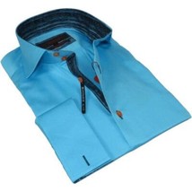 Men's Axxess Turkey Shirt 100% Cotton High Collar 224-08 French Cuffs Teal image 3