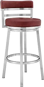 Armen Living Madrid 26&quot; Seat Height Swivel Modern Red Faux Leather and B... - $446.99