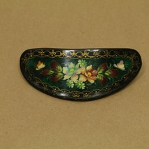 Russian Floral Designed Hair Clip Barrett Signed Vintage Wood Hand Painted - £14.56 GBP