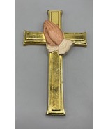 Vtg Burwood Gold Wall Cross With Praying Hands Design Religious Decor - $9.47