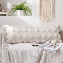 Boho Long Lumbar Body Pillow Cover , Soft Chenille 14&quot; x 36&quot; White Dotted Tufted - £13.44 GBP