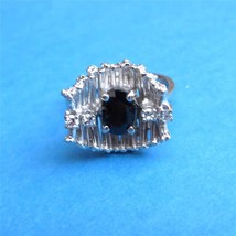 Sapphire and Diamond Ring 14K White Gold Size 5.5 c1950&#39;s Modernist Custom - £265.02 GBP