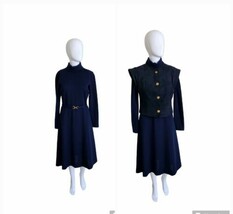 Vintage 60-70s Charles Alan by Nancy Van Raalte Dress &amp; suede Vest Set W26&quot; - $133.65