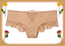 XL Beige Tan Sand Satin Micro Lace Inset Very Sexy Cheeky Victorias Secret Panty - £10.37 GBP