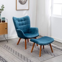 Blue Leira Contemporary Silky Velvet Tufted Accent Chair With Ottoman From - £172.21 GBP