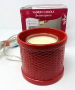Yankee Candle Scenterpiece Crimson Red Weave Wax Melter Christmas w/Box - $29.99