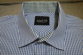 Adatto Custom Menswear Unique White Blue Checks Gingham Dress Shirt XL - £22.61 GBP