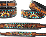 Sun Flower Tooled Padded Leather Dog Puppy Collar 60198 - £37.57 GBP+