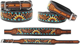 Sun Flower Tooled Padded Leather Dog Puppy Collar 60198 - £37.57 GBP+