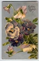 Birthday Flowers Postcard Pansies Violet Purple White John Winsch Back Vintage - £5.97 GBP