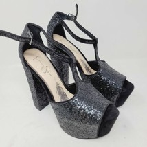 Jessica Simpson Womens Platform Heels Black Glitter Sz 7 M - £36.37 GBP