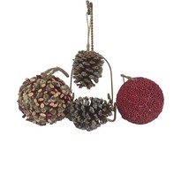 Natural Woodland Rustic Christmas Ornaments Set of 4 Pinecone Branch Berries - £11.10 GBP