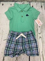Plaid Shorts and Green Turtle Shirt 12m - £11.16 GBP
