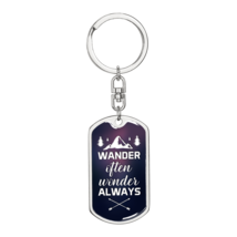 Wander Often Wonder Always Keychain Stainless Steel or 18k Gold Dog Tag Keyring - £37.92 GBP+