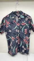 Hawaiian Blues Men&#39;s MedHawaiian Shirt Dark Gray Pink Flowers Green Leaves - £15.69 GBP