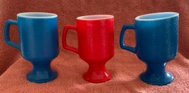 Vintage Milk Glass Pedestal Footed Coffee Mugs Set Of 3 red and blue EUC 5.5” - £15.94 GBP