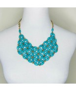 Turquoise Beaded Bib Statement Necklace Earrings Set - £17.40 GBP