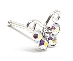Butterfly Nose Stud 5 Cz Cubic Zirconia 22g (0.6mm) 925 Sterling Silver Ball End - £6.69 GBP