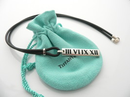 Tiffany &amp; Co Silver Atlas Bar Surfer Necklace Rubber Cord 20 In Long Gif... - £301.47 GBP