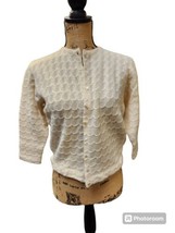 Vintage DALTON 1950s 100% Virgin Cashmere cream Scallop Knit Cardigan Sweater - £45.27 GBP