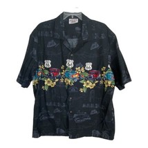 Hawaiian Mens Shirt Button Up Size XL Black Floral Route 66 Short Sleeve... - £21.53 GBP