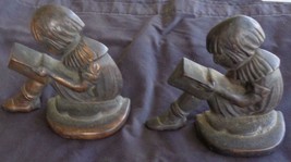 Vintage Solid Cast Iron Bookends – Vgc – Cute Little Girl Reading Design – Great - £63.30 GBP