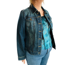 Chico&#39;s Blue Denim Jean Jacket Women&#39;s Size 1 Gold Metal Buttons 100% Co... - $14.01