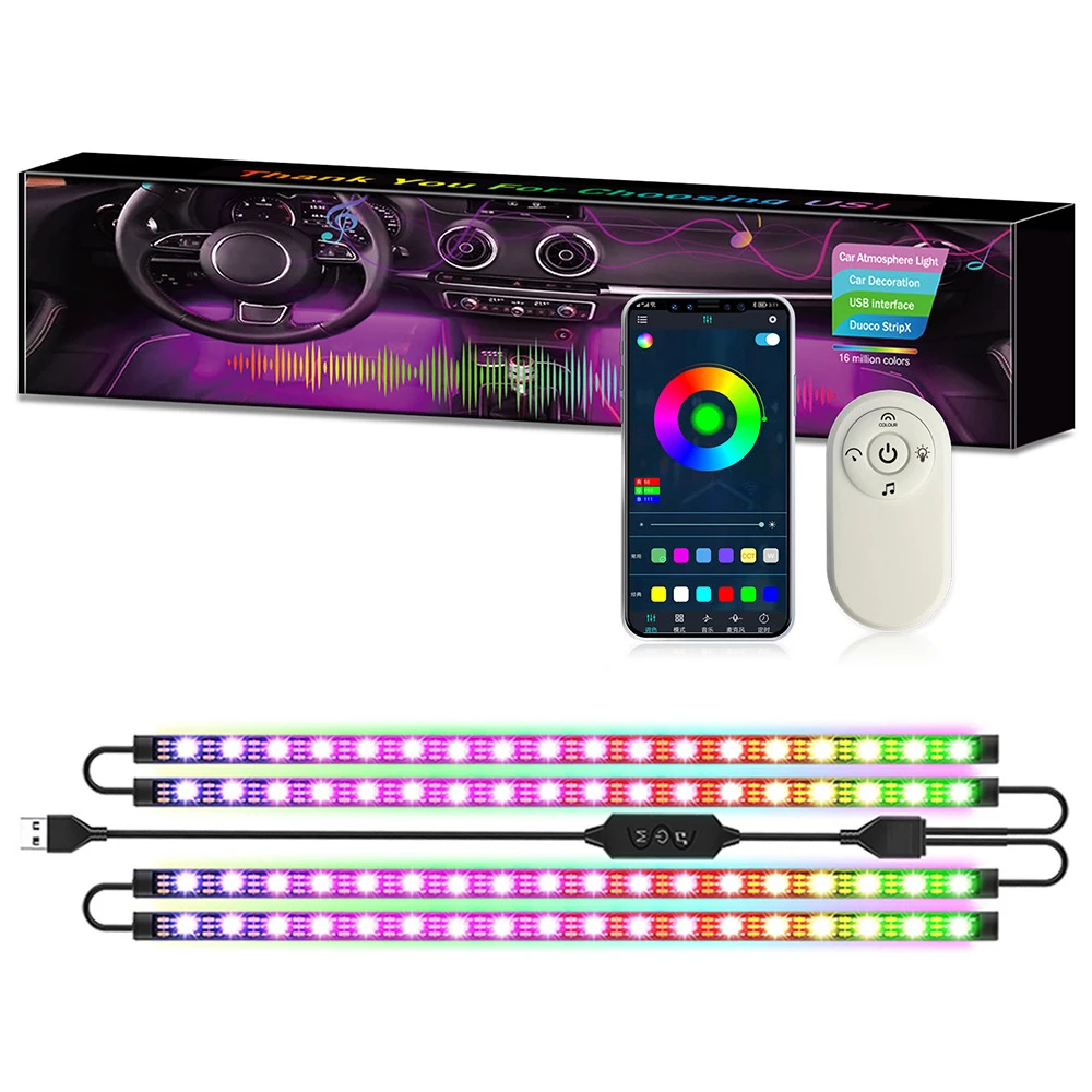 Led ambient interior lights neon strip light with usb remote app control diy colors for thumb200