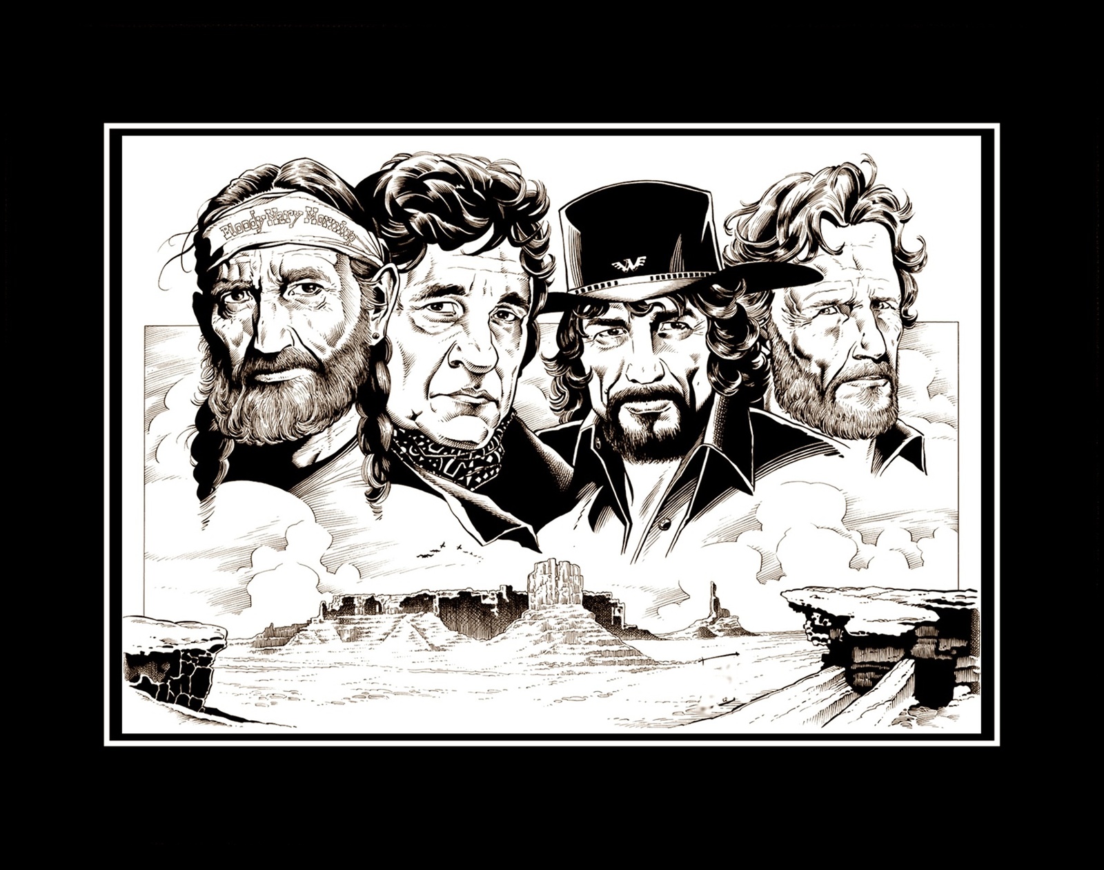 Johnny Cash Willie Nelson Illustration Poster Print Music Wall Art Gift  - $22.99+