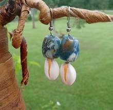 Cowrie &amp; Serenity Bead Vertical Dangling Earrings - £16.70 GBP