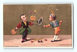 Victorian Trade Card 1880&#39;s Two Young Conjurers Performing Flying Butter... - £18.96 GBP