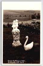 Dickeyville WI RPPC Statues In Park Children And Swan Postcard V26 - £10.35 GBP