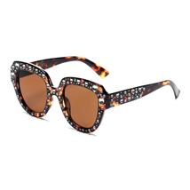 Women Retro Bold Rhinestone Round Cat Eye UV Protection Fashion Sunglasses - £18.75 GBP