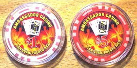 (1) Ambassador Casino Chip Sample Set - 2 Chips - Bud Jones - 1990 - Sam... - £11.76 GBP