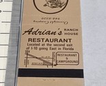 Vintage Matchbook Cover Adrian’s Ranch House Restaurant—Campground gmg U... - £9.73 GBP