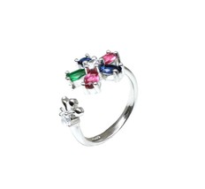 925 Sterling Silver Ring Multi-color CZ Studded Platinum Finish - £14.92 GBP