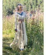 Viking Dress in Natural/Blue with Embroidery – Authentic Medieval Style - $137.49 CAD