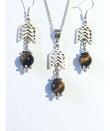 Tiger&#39;s eye Silver jewelry set earrings and necklace Victorian jewelry s... - $52.00