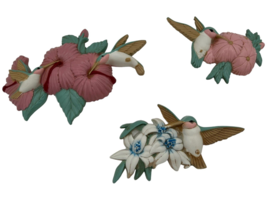 Vintage Hummingbird Wall Hangings Burwood Decor Set Of 3 Pastels 90s Tro... - £3.53 GBP