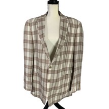 Van Heusen Studio Mens Size 46 L Linen Plaid Tan Cream Lined Jacket Suit coat - £20.01 GBP