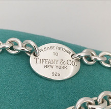 Large 9” Please Return To Tiffany Oval Tag Charm Bracelet Mens Unisex - £311.95 GBP