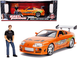 1995 Toyota Supra Orange Metallic with Lights and Brian Figurine &quot;Fast &amp;... - $83.99