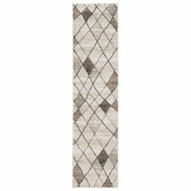 2&#39; X 8&#39; Beige Grey Tan And Brown Geometric Power Loom Stain Resistant Ru... - £149.10 GBP