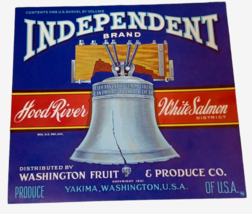 Independant Brand Hood River White Salmon Fruit Crate Label Blue - £3.91 GBP