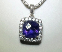 Beehive cut AMETHYST and White Sapphire Necklace Pendant Sterling Silver - £35.29 GBP
