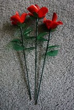ART Handcrafted Red Glass Flowers For Your Table Total 3 Pieces VERY NICE - £19.97 GBP