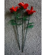 ART Handcrafted Red Glass Flowers For Your Table Total 3 Pieces VERY NICE - £19.54 GBP