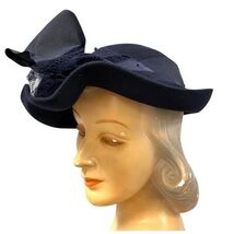 VTG 40s Dobbs Semi-Cloche Brimmed Felt Hat Ribbon Netting Flattery Label... - $123.70
